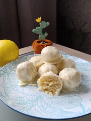 Citroencake truffels met witte chocolade
